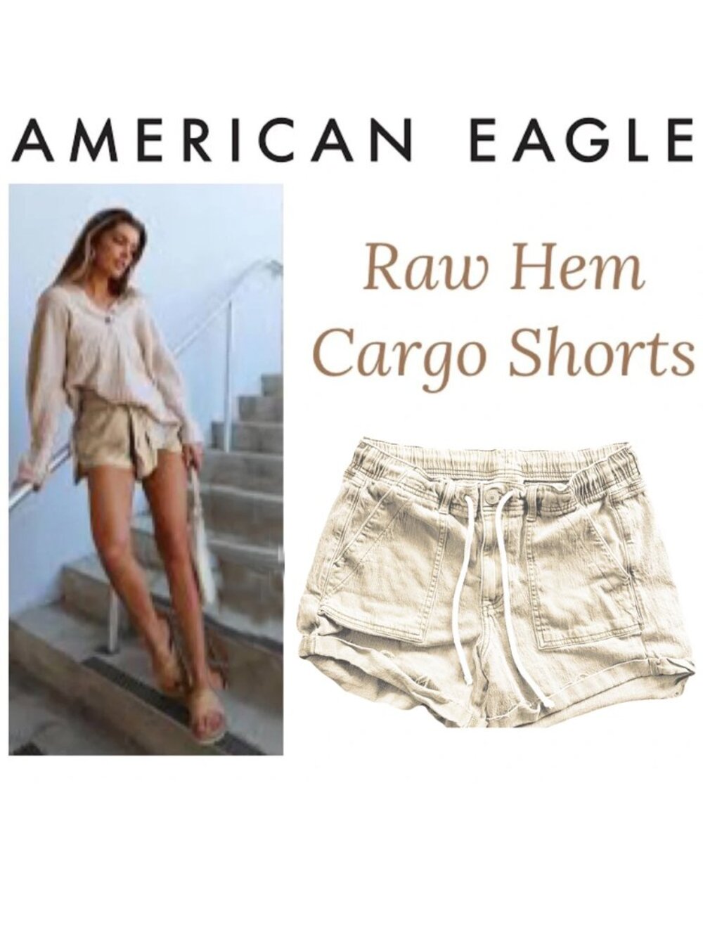 Raw Hem Distressed Wash Zipper Pocket Cargo Shorts American Eagle Womens Size 8